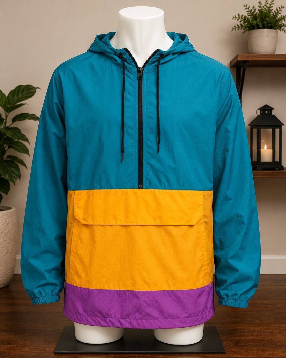 No Boundaries Colorblock Windbreaker Jacket XL Teal Purple Yellow Pullover...